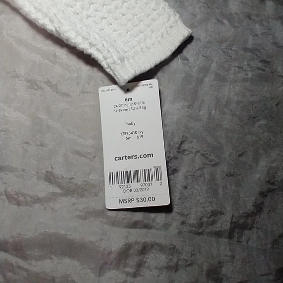 Carter's 100% Cotton Knitted White Hooded Jacket Sweater Cardigan Unisex - Picture 2 of 7